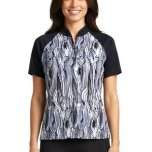 Greg Norman Collection Shark Navy Blue White Swirl Golf Tennis Pickleball Top M